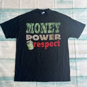 Streetwear Black Graphic T-Shirt with Money Power Respect Design
